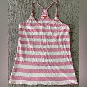Anthropologie Hi-Line Pink White Striped Racerback Tank Top Medium 100% Cotton